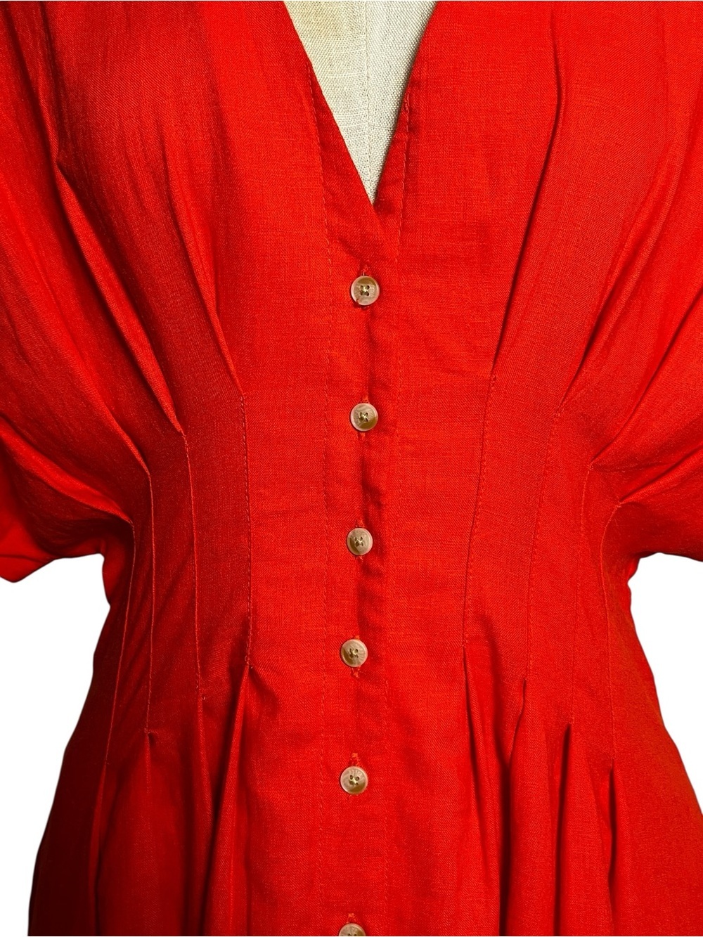 Scotch & Soda Pleated Dolman Sleeve Linen Blend Orange Midi Dress Small - Picture 6 of 14